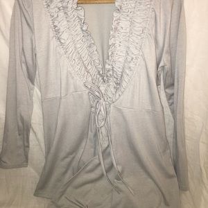 XL Gray Ruffle tie Cardigan. Excellent Condition.